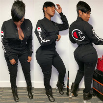 New autumn and winter jumpsuit with thick and warm letter stickers, long sleeved jumpsuit
