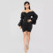 New slim fit bubble sleeve one shoulder V-neck dress
