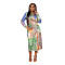 Printed V-neck, inner waist buckle, outer waist belt, long sleeved dress, long skirt