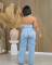 Slim fit elastic wash denim jumpsuit straight leg jumpsuit