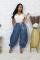 Elastic waistband, drawstring, tie, toe tie, bow, loose fit, slimming straight leg jeans
