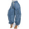 Elastic waistband, drawstring, tie, toe tie, bow, loose fit, slimming straight leg jeans