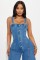 Fashionable casual sexy shoulder strap denim jumpsuit wide leg pants