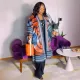 Printed cardigan off shoulder loose batwing sleeve top jacket