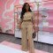 Solid color short sleeved wide leg pants two-piece set