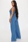 Fashionable casual sexy shoulder strap denim jumpsuit wide leg pants