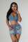 Fashion design cross embroidery casual stretch denim two-piece set