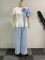 Round neck short sleeved striped contrasting wide leg pants two-piece set