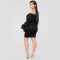 New slim fit bubble sleeve one shoulder V-neck dress