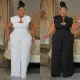 Large size camisole lace elastic slim fit wide leg jumpsuit