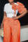 Round neck short sleeved striped contrasting wide leg pants two-piece set
