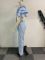 Round neck short sleeved striped contrasting wide leg pants two-piece set