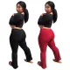 Autumn and winter warm mid waist slightly flared long pants with wide legs