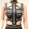 Fashionable round neck sleeveless rhinestone dress with a feminine touch, high slit evening gown, long skirt