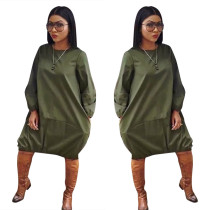 Fashionable solid color long sleeved dress with a large display