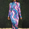 Colorful printed long sleeved slim fit dress