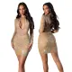 Fashion women's solid color mesh hot diamond deep V-dress