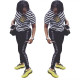 Fashion black and white striped casual sports suit