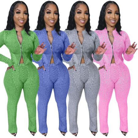 Knitted sweater double-sided zipper fashionable casual set