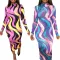 Colorful printed long sleeved slim fit dress