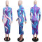 Colorful printed long sleeved slim fit dress