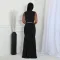 Fashionable round neck sleeveless rhinestone dress with a feminine touch, high slit evening gown, long skirt