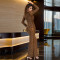 Fashionable women's rhinestone long sleeved one neck dress