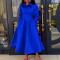 New style solid color lapel long sleeved A-line dress