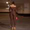 Collar twisted hollow exposed navel sexy high waisted long sleeved jumpsuit