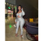 Collar twisted hollow exposed navel sexy high waisted long sleeved jumpsuit