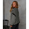 Versatile striped knitted sweater for women, loose shoulder hanging bat long sleeved top
