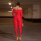 Collar twisted hollow exposed navel sexy high waisted long sleeved jumpsuit