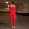 Collar twisted hollow exposed navel sexy high waisted long sleeved jumpsuit