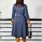 Fashionable V-neck solid color large skirt high waisted  dress