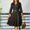 Fashionable V-neck solid color large skirt high waisted  dress