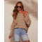 Versatile striped knitted sweater for women, loose shoulder hanging bat long sleeved top