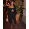 Collar twisted hollow exposed navel sexy high waisted long sleeved jumpsuit