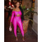 Collar twisted hollow exposed navel sexy high waisted long sleeved jumpsuit