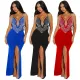 Strapless, sleeveless, high slit, hot stamping, see through dress, women's solid color party evening dress