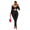 Collar twisted hollow exposed navel sexy high waisted long sleeved jumpsuit