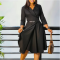 Fashionable V-neck solid color large skirt high waisted  dress