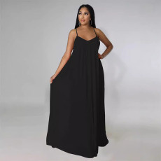 Fashionable summer comfortable casual sleeveless chiffon camisole dress for women solid color