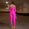 Collar twisted hollow exposed navel sexy high waisted long sleeved jumpsuit