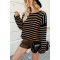 Versatile striped knitted sweater for women, loose shoulder hanging bat long sleeved top
