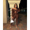 Collar twisted hollow exposed navel sexy high waisted long sleeved jumpsuit