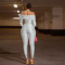 Collar twisted hollow exposed navel sexy high waisted long sleeved jumpsuit