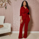 Fashion velvet lapel long sleeved button up shirt slim fit micro flared pants set