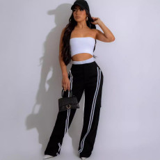 Spring and Autumn Casual Elastic Waist Splicing Pants Fashion Street Multi Pocket Sports Straight Leg Pants
