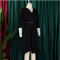 Fashionable V-neck solid color large skirt high waisted  dress