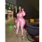 Collar twisted hollow exposed navel sexy high waisted long sleeved jumpsuit
